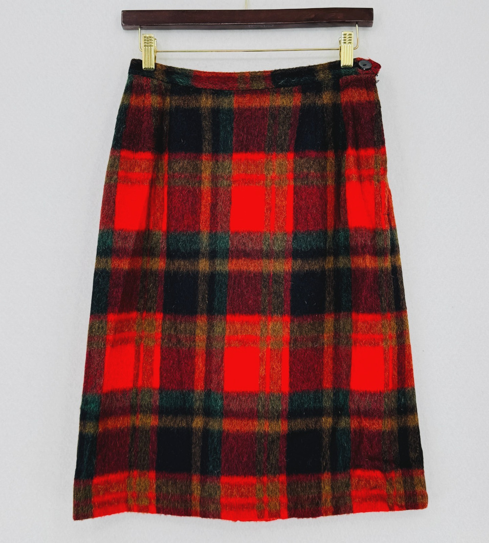 Faribault Woolen Mill Red Green Plaid Virgin Wool Skirt Made in USA
